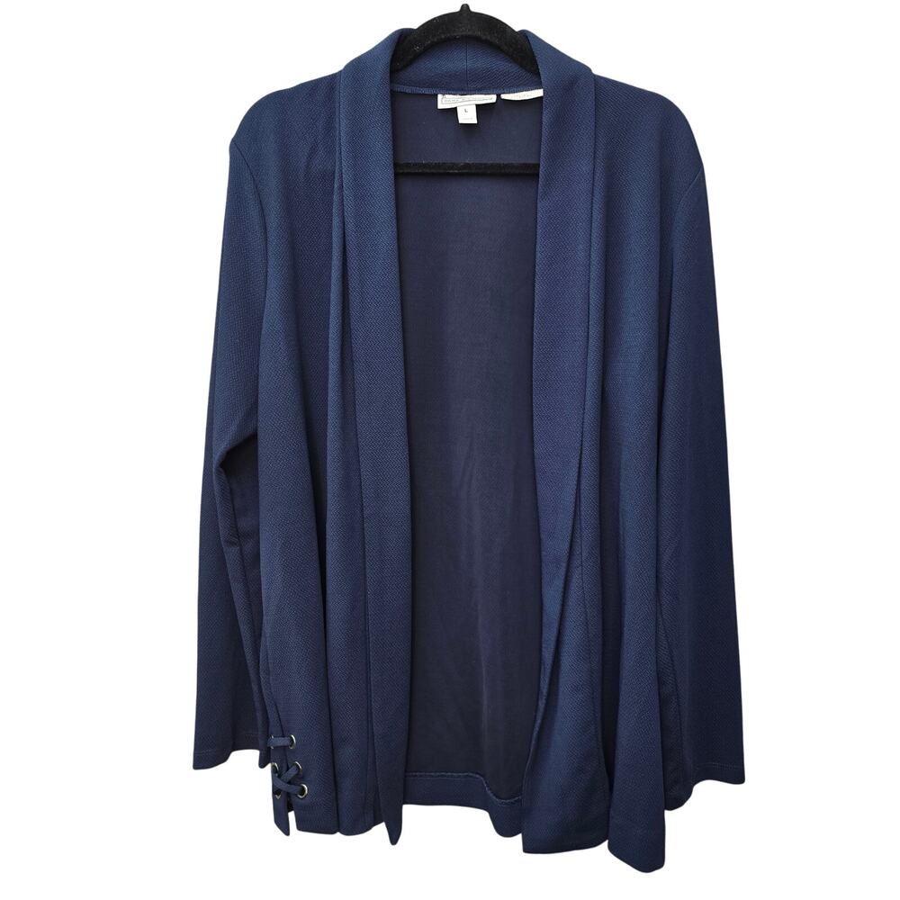 Dana Buchman Cardigan Womens Large Navy Blue Open Front Lace Up Side Career Work